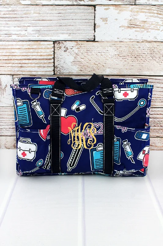 Tote bags with sturdy stitching for reliability -Nurse Love Utility Tote with Navy Trim