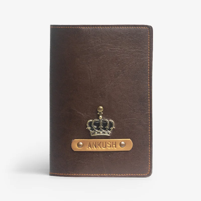 Tote bags with elegant gold-tone hardware -Personalised Dark Brown Passport Cover - Gift for Men