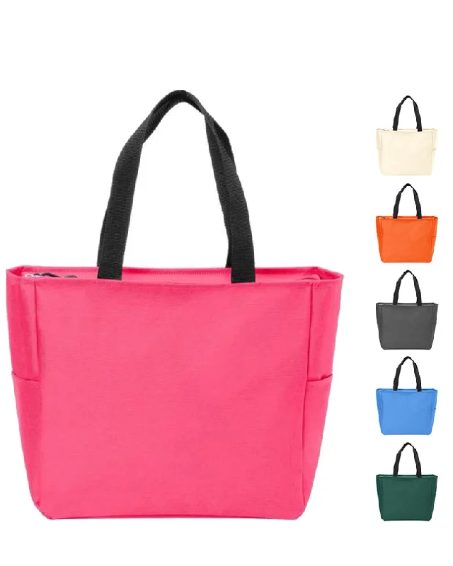 Tote bags with modern logos for branding -Polyester Improved Essential Tote Bags with Zippered Closure