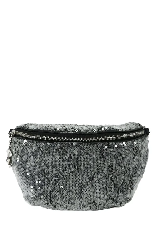 Tote bags with playful patterns for kids -Pre-Loved Chanel™ 2018 Grey Sequin CC Belt Bag