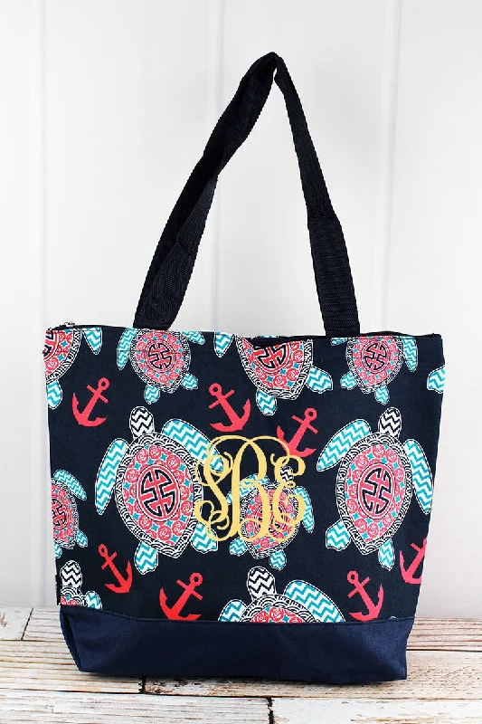 Tote bags with elegant gold-tone hardware -Preppy Under The Sea with Navy Trim Tote Bag