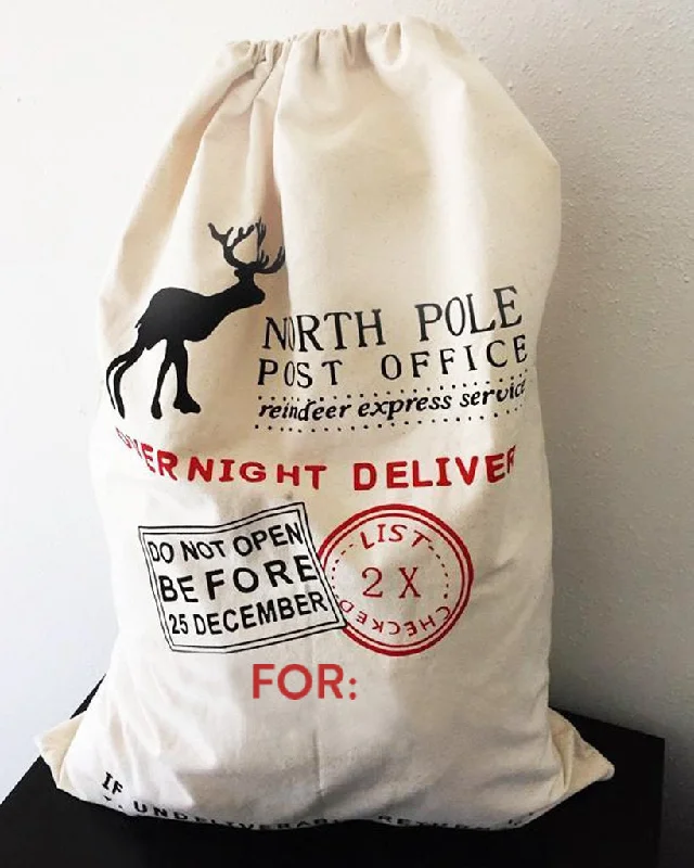 Tote bags with artistic prints for creativity -Printed North Pole Canvas Santa Sacks