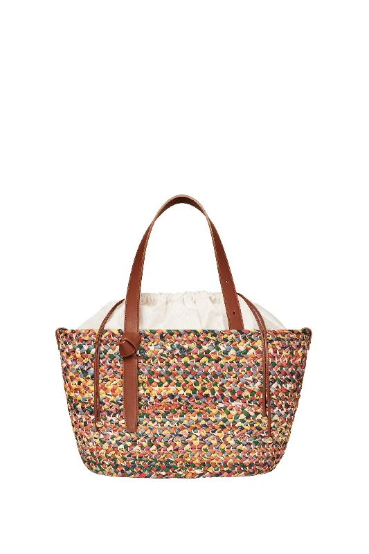 Tote bags with rugged canvas for outdoors -Rainbow Melange Raffia Tote