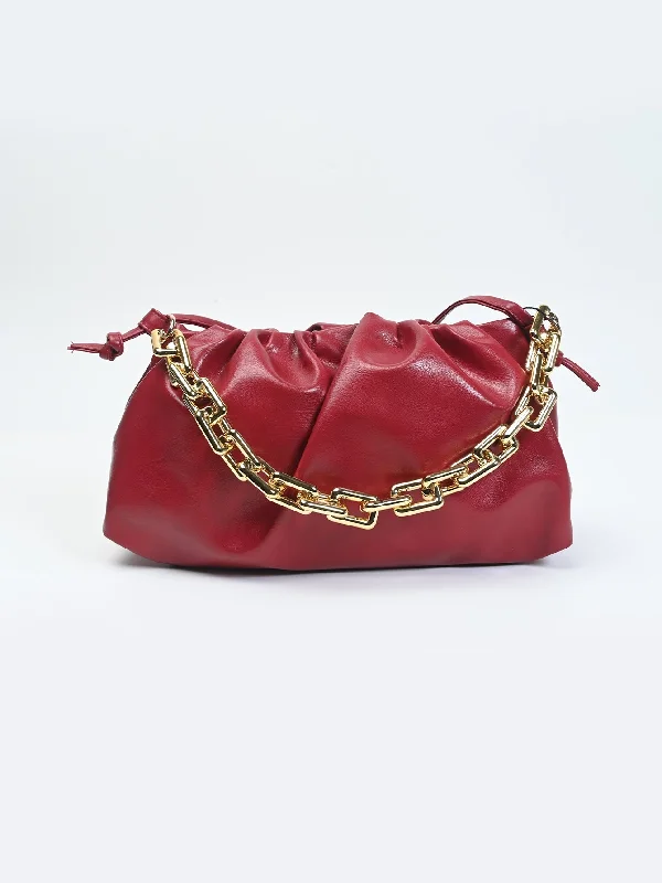 Handle bags with metallic finishes for a shiny, glamorous touch-Ruched Detail Strapped Bag With Magnetic Lock and Chain