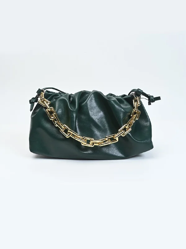 Handle bags with oversized designs for a bold, fashion-forward silhouette-Ruched Detail Strapped Bag With Magnetic Lock and Chain