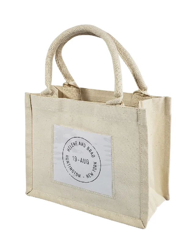 Designer tote bags featuring luxury brand logos -Natural Canvas Wedding Favor Tote Bags with Front Pocket - TF207