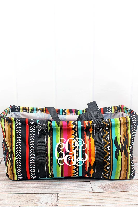 Large tote bags with pockets for organization -San Jose Serape Collapsible Haul-It-All Basket with Mesh Pockets