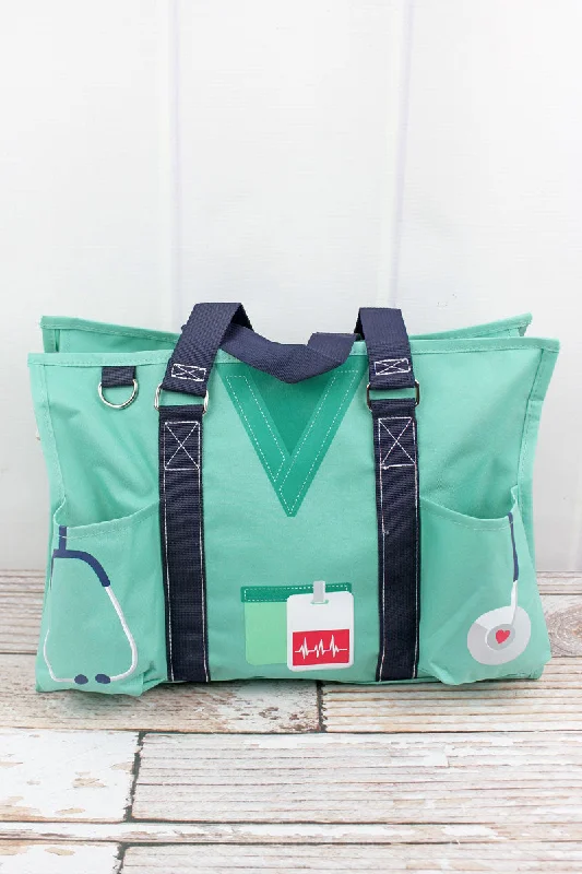 Tote bags with vibrant colors for statement -Scrub Life Mint Utility Tote with Navy Trim