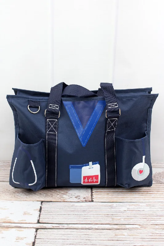 Tote bags with structured shapes for class -Scrub Life Navy Utility Tote with Navy Trim