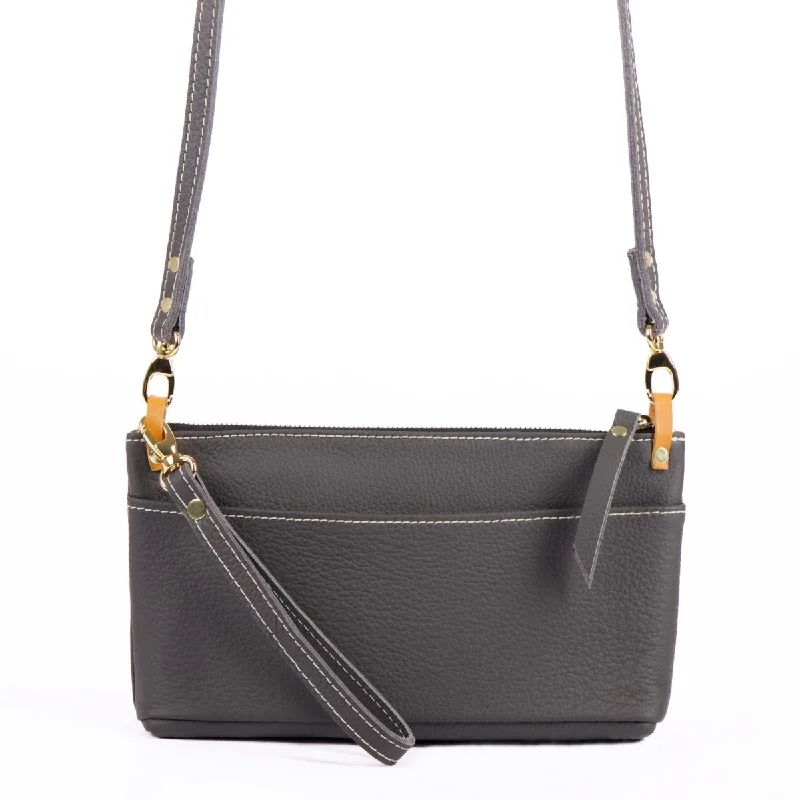 Tote bags with laptop sleeves for work -SECOND, Paula Crossbody / Wristlet, Pacific in Charcoal