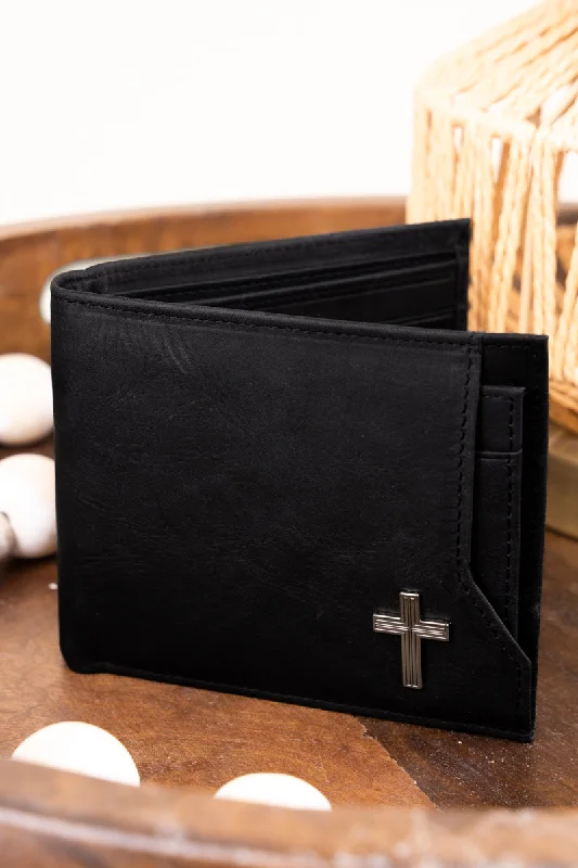 Small tote bags perfect for quick errands -Silver Cross Black Genuine Leather Bi-Fold Wallet