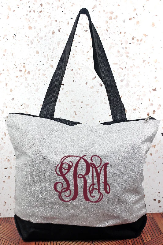 Tote bags with tropical leaves for summer -Silver Glitz & Glam Tote Bag