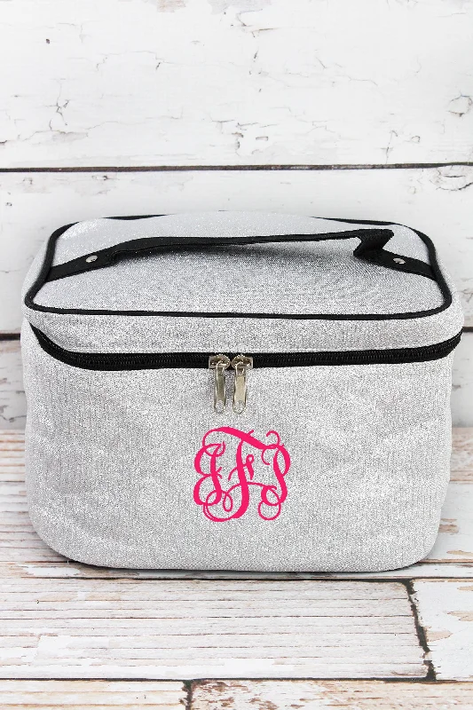 Tote bags with subtle embroidery for detail -Silver Glitz & Glam Train Case