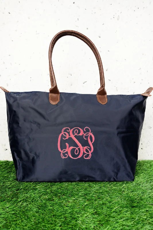 Tote bags with drawstring tops for style -Solid Navy Large Tote Bag