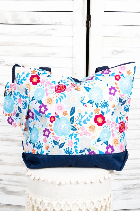 Tote bags with reinforced bottoms for durability -Spring Fling with Navy Trim Tote Bag