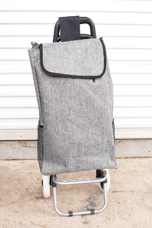 Tote bags with rugged canvas for outdoors -Steel Gray Crosshatch and Black Rolling Shopper Tote