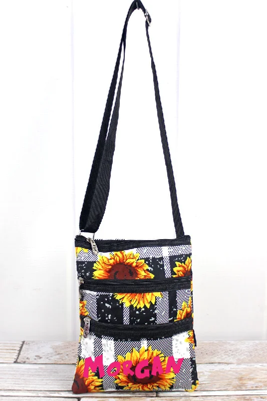 Tote bags with monogram designs for personalization -Sunflower Plaid Crossbody Bag