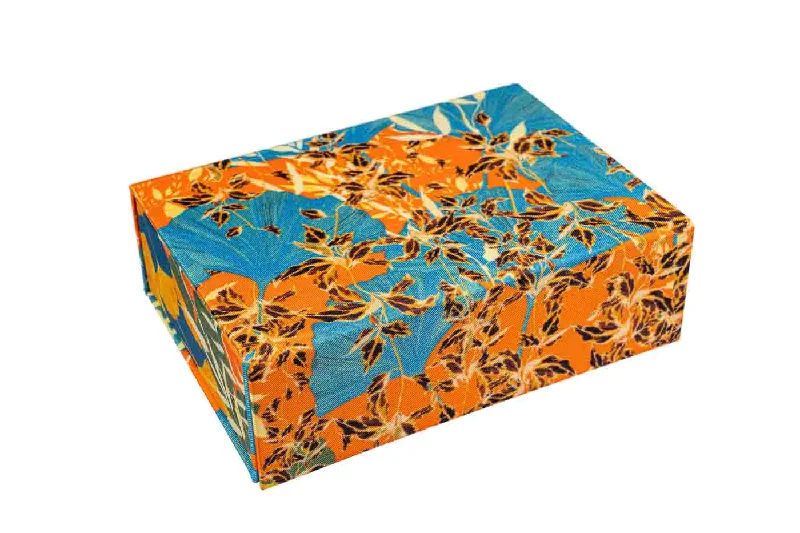 Canvas tote bags for everyday grocery shopping needs -Collapsible Box made from Recycled Materials - Blue And Orange Abstract Floral