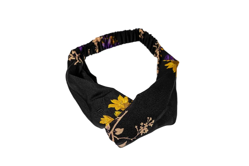 Tote bags with striped canvas for beach -Eco-friendly Headband - Floral on Black