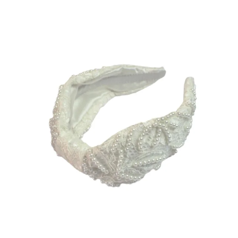 Tote bags with structured shapes for class -Eco-friendly Embellished Headband - White Lace With Pearls