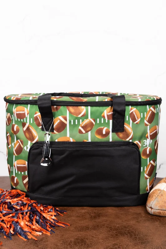 Tote bags with drawstring tops for style -The Gridiron and Black Cooler Tote with Lid