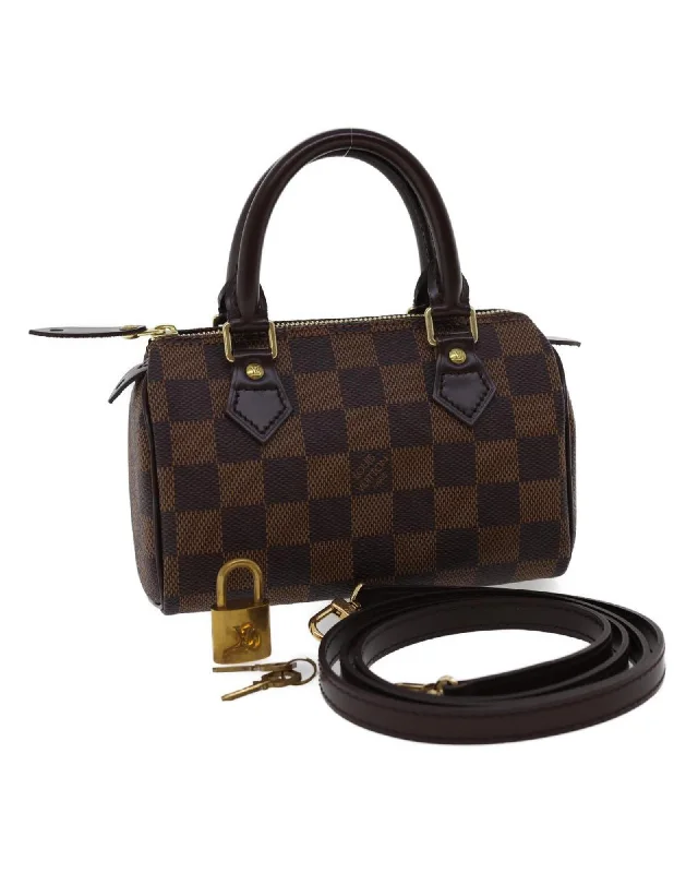 Stylish handle bags with spacious interiors for everyday convenience and style-Damier Ebene Mini Speedy Hand Bag LV Auth