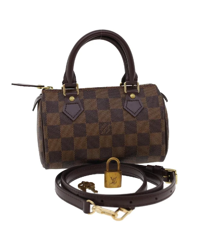 Stylish handle bags with mixed materials for a modern, textured look-Damier Ebene Mini Speedy Hand Bag M41534 LV Auth