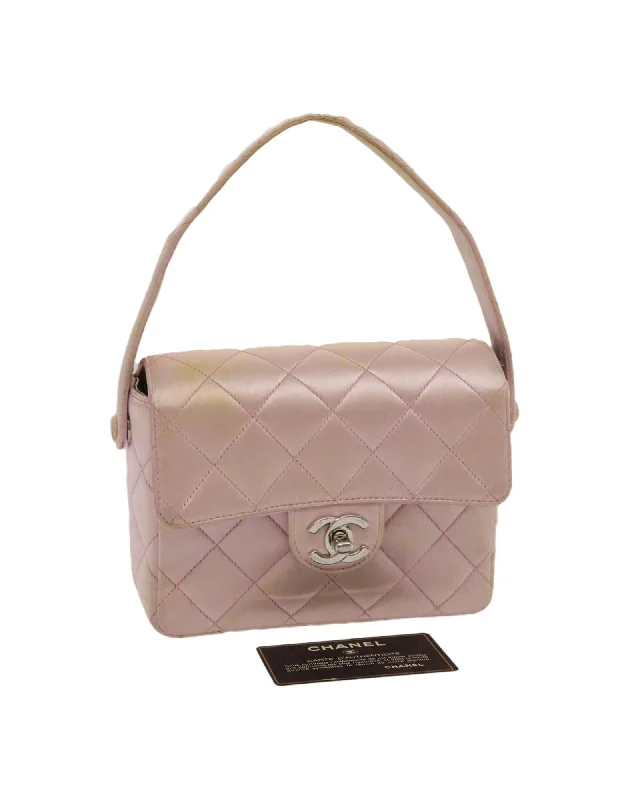 Stylish handle bags with button closures for an elegant, secure design-Matelasse Silk Satin Pink Hand Bag