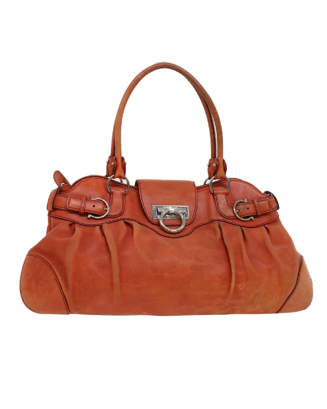 Handle bags with contrasting materials for a bold and unique fashion statement-Orange Leather Gancini Hand Bag