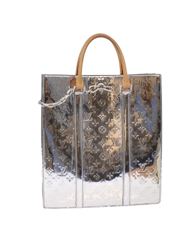 Trendy handle bags with geometric patterns for a modern, artistic look-Monogram Miroir Silver Hand Bag 2way