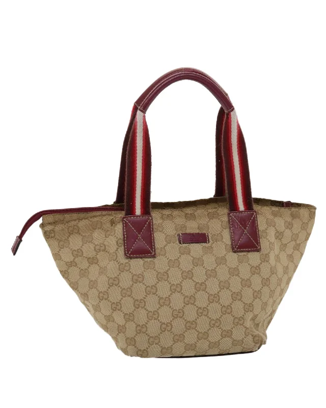 Best handle bags with luxurious, genuine leather for a sophisticated and timeless style-Canvas Hand Bag with GG Pattern and Red Accents