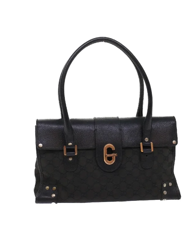 Elegant handle bags with crocodile texture for a luxurious and exotic appearance-Canvas Hand Bag with GG Print - Black