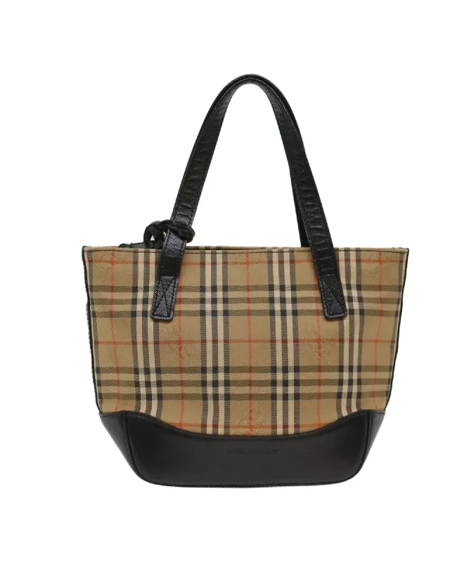 Handle bags with chain handles for a luxurious and high-fashion appeal-Beige Nylon Hand Bag with Burberry Check Pattern