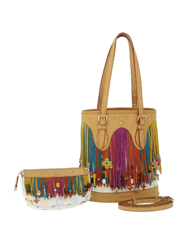 Best handle bags with high-quality vegan leather for an eco-friendly, stylish option-Monogram Multicolor Bucket Fringe Tote Bag