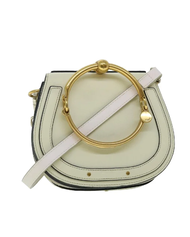 Best handle bags for work with multiple compartments for organization-Cream Leather Small Hand Bag with Shoulder Strap and Dust Bag