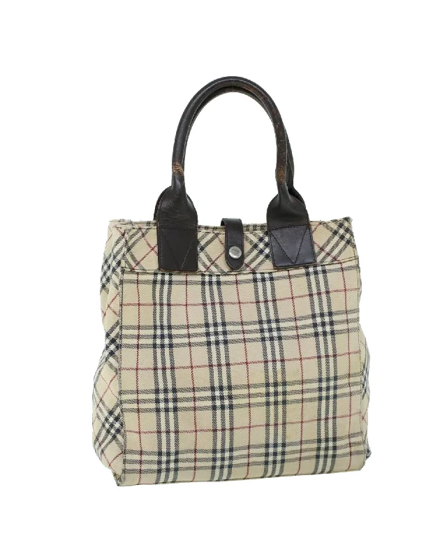 Best handle bags with patent leather for a shiny, high-gloss finish-Authentic Burberry Canvas Leather Handbag