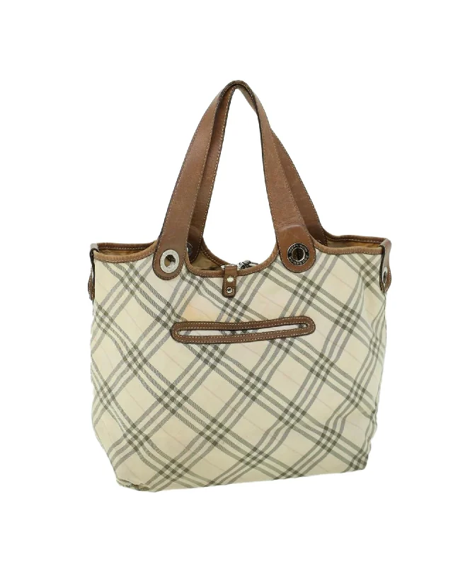 Stylish handle bags with button closures for an elegant, secure design-Authentic Burberry Nova Check Canvas Leather Handbag