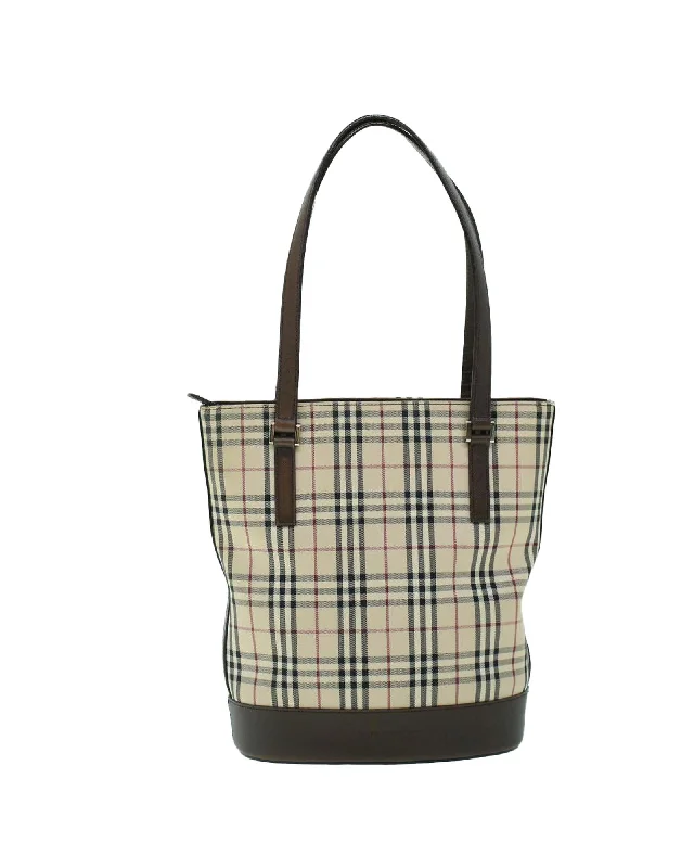 Handle bags with decorative embroidery for a textured, stylish finish-Authentic Checkered Canvas Leather Tote Bag