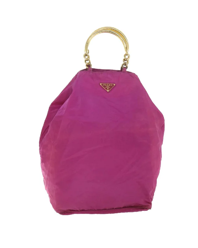 Handle bags with oversized designs for a bold, fashion-forward silhouette-Nylon Hand Bag with Accessory in Pink