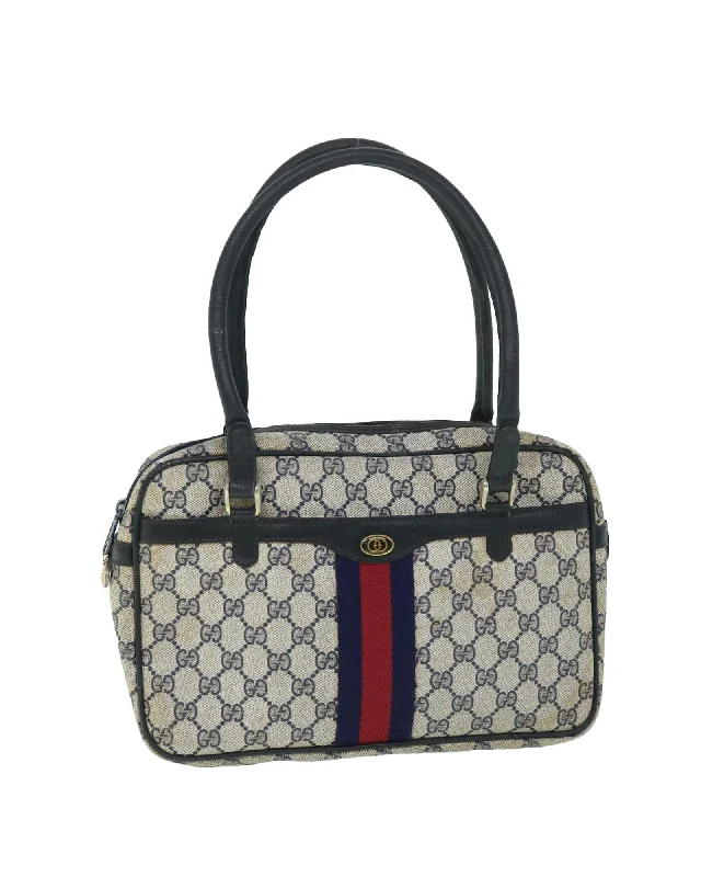 Best handle bags with geometric prints for a contemporary, artistic design-Canvas Handbag with Red and Navy Accents