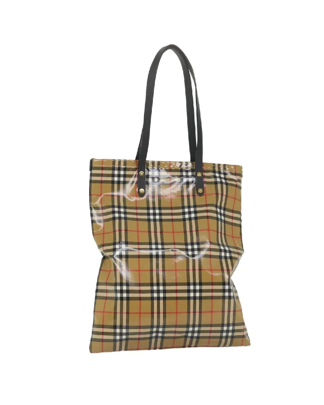 Best handle bags with detachable compartments for added versatility and space-Coated Canvas Tote Bag with Check Print