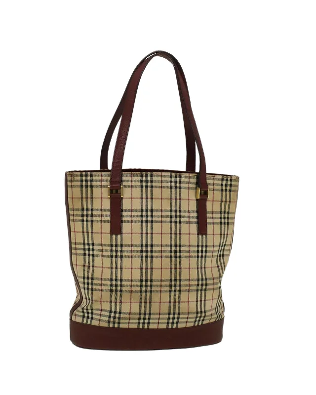 Stylish handle bags with fringe details for a boho-chic and carefree look-Canvas Tote Bag with Check Pattern Design