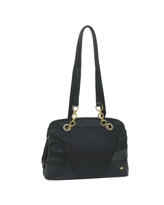 Handle bags with bold hardware for an edgy, statement-making design-Leather Tote Bag with Accessories - Rank C