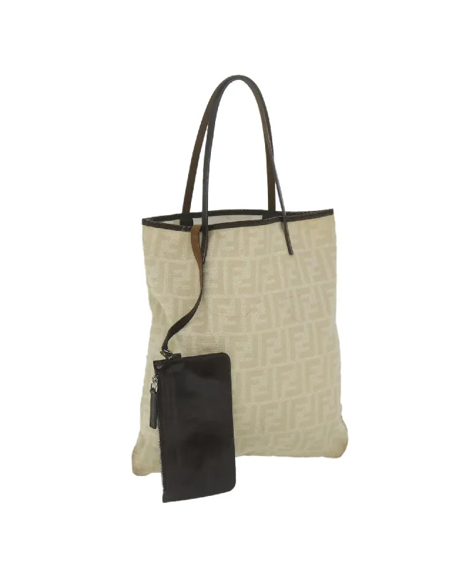 Handle bags with bold hardware for an edgy, statement-making design-Zucca Canvas Tote Bag with Pouch - Beige