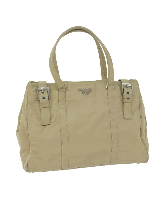 Handle bags with detachable pouches for added organization and convenience-Beige Nylon Tote Bag with Scratches and Rubbing Made in Italy