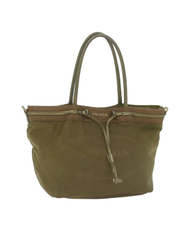 Best handle bags with adjustable handles for customized comfort and fit-Khaki Nylon Tote Bag with Guarantee Card - Made in Italy