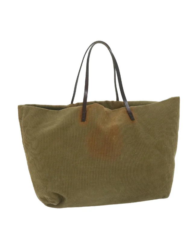 Stylish handle bags with unique zipper designs for a functional, fashionable look-Corduroy Tote Bag in Khaki by Italian Designer