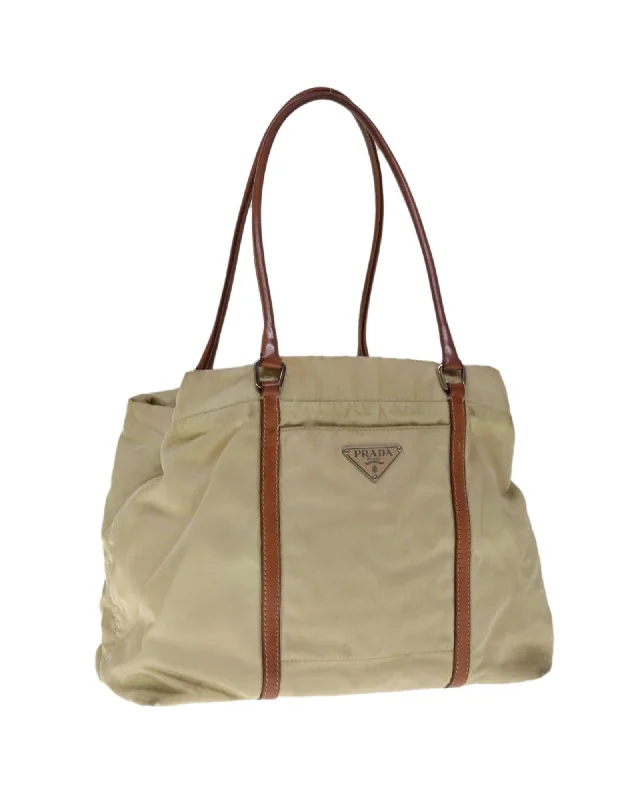 Handle bags with drawstring closures for a secure and practical option-Authentic Cream Nylon Tote Bag