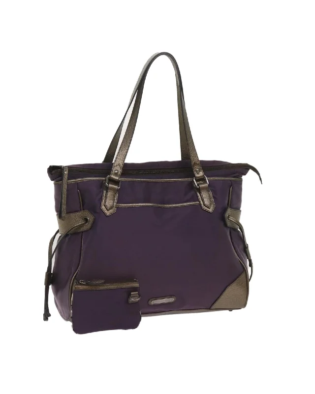 Handle bags with gold-tone accents for a luxurious and eye-catching appearance-Nylon Tote Bag with Pouch in Purple