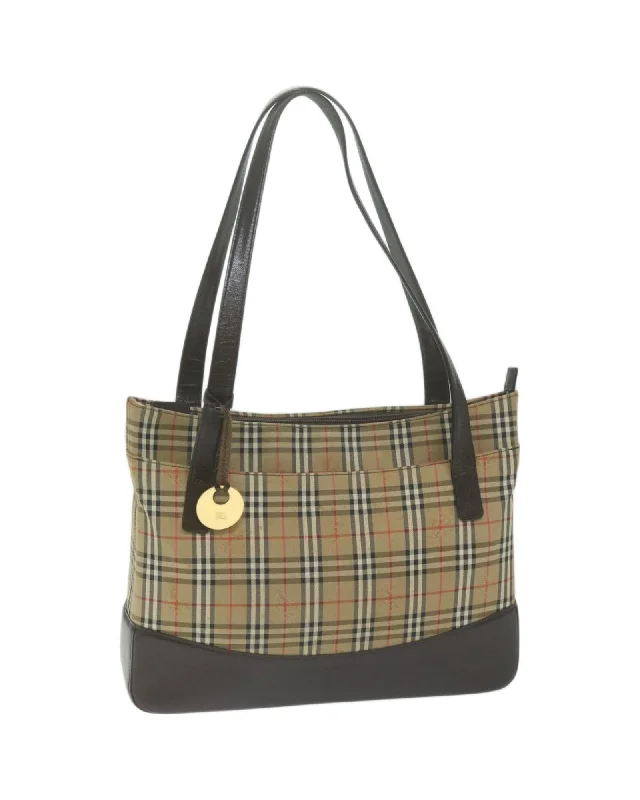 Durable handle bags with canvas fabric for a casual and versatile option-Canvas Beige Nova Check Tote Bag by Burberry